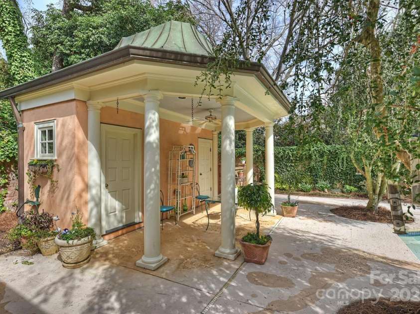 318 Canterbury Road, Charlotte, NC 28211.  MLS# CAR4231857, YatesRealty ID 3238. Pool house with full bathroom and storage room.
