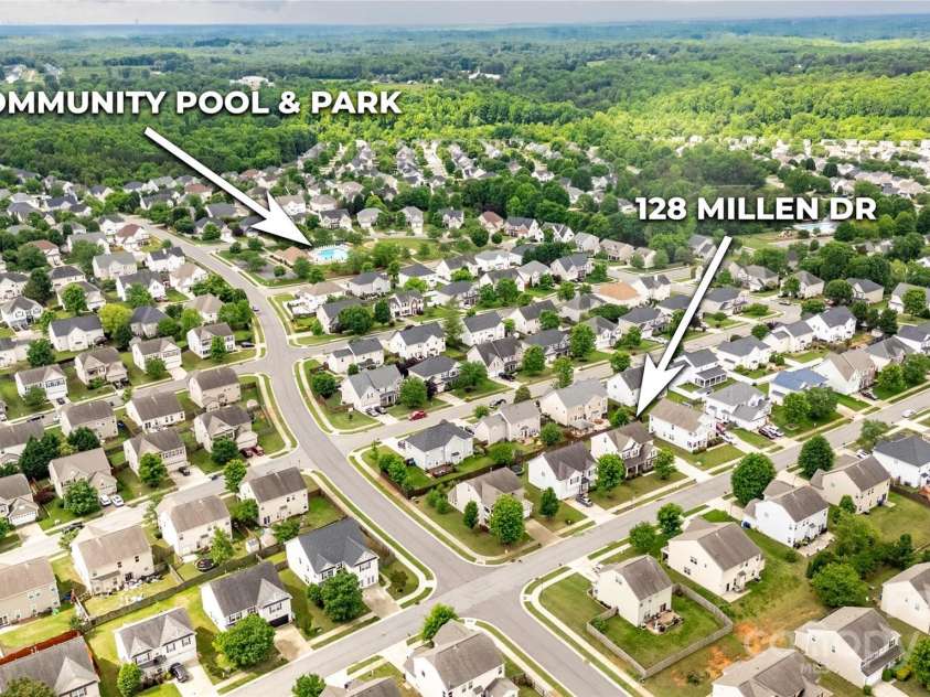 128 Millen Drive, Mooresville, NC 28115.  MLS# CAR4234778, YatesRealty ID 32390. From 128 Millen Drive to the swimming pool