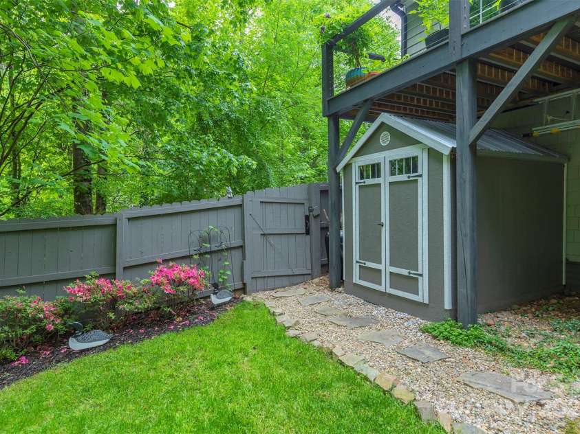 3 Lornelle Place, Asheville, NC 28804.  MLS# CAR4290670, YatesRealty ID 32541. Storage Shed Provides Even More Space for Gear