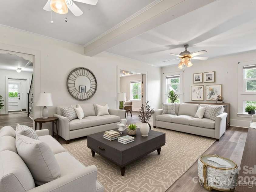 2407 Main Street, Kannapolis, NC 28081.  MLS# CAR4288336, YatesRealty ID 32559. **VIRTUAL STAGING** OF LIVING ROOM, LOOKING INTO DINING & HALLWAY