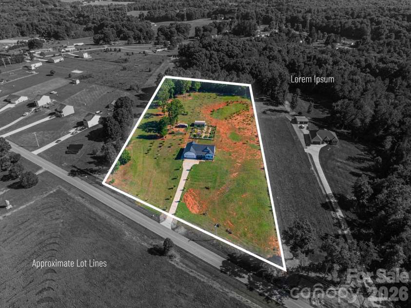 1484 Null Road, Lincolnton, NC 28092.  MLS# CAR4390106, YatesRealty ID 32663. Aerial View with Lot Lines