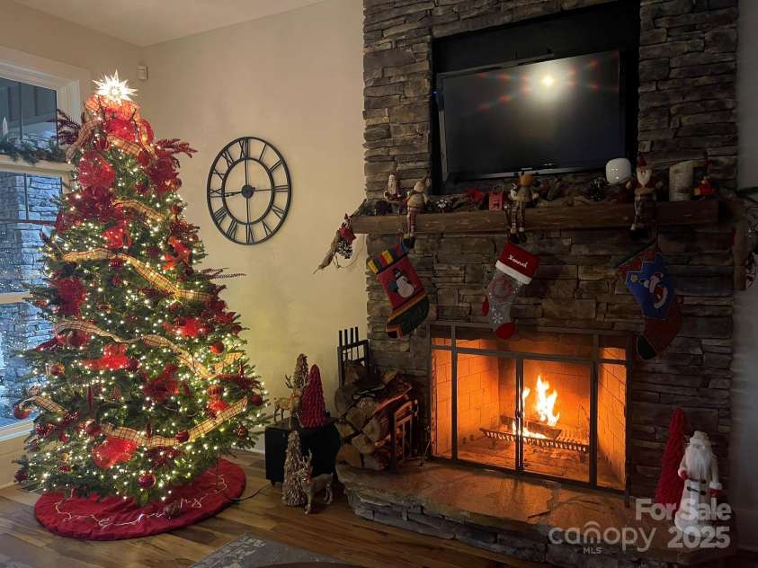 700 Bear Cliff Drive, Nebo, NC 28761.  MLS# CAR4304808, YatesRealty ID 3298. Fireplace-Christmas