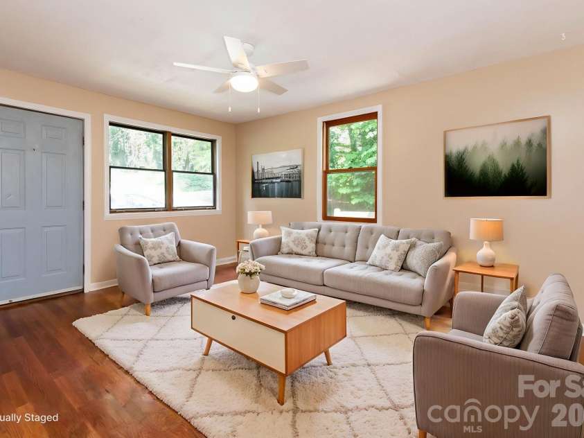 129 Shelburne Road, Asheville, NC 28806.  MLS# CAR4397119, YatesRealty ID 33114. Virtually staged living room