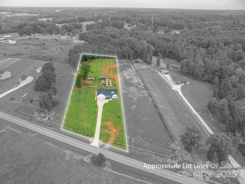 1484 Null Road, Lincolnton, NC 28092.  MLS# CAR4293339, YatesRealty ID 33161. Aerial View with Lot Lines