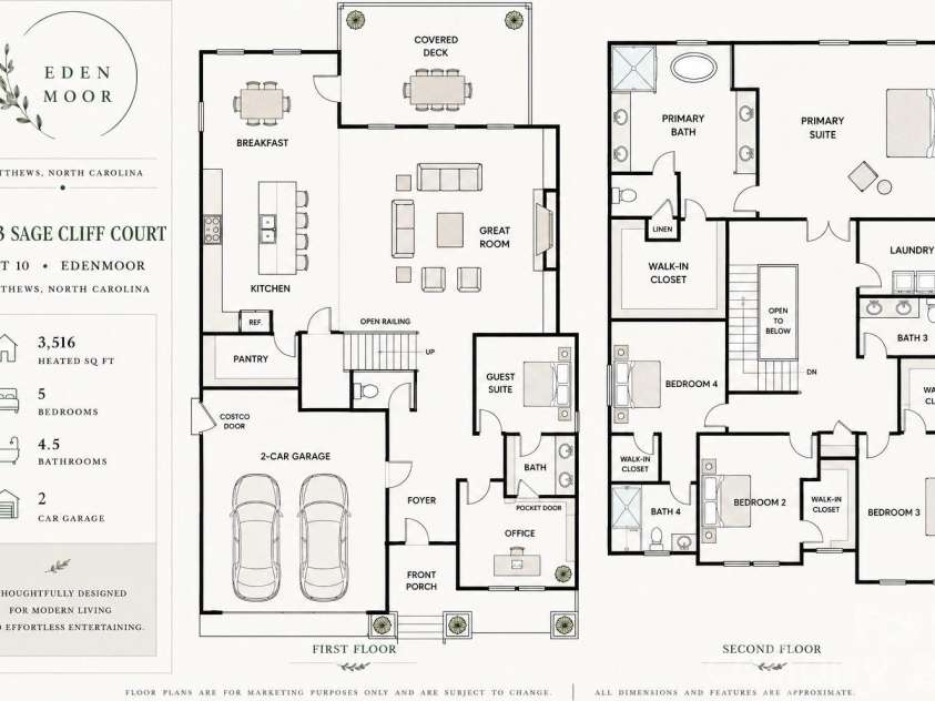 4003 Sage Cliff Court, Matthews, NC 28105.  MLS# CAR4397618, YatesRealty ID 33205. Floorplan rendering - based on architectural plans, but not exact.  A detailed measurement/floorplan will be obtained when the home moves past drywall stage. 