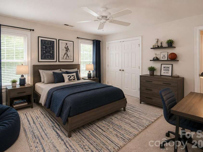 1015 Estate Lane, Matthews, NC 28104.  MLS# CAR4388127, YatesRealty ID 33333. Bedroom # 3 has 2 large windows and large closet.
