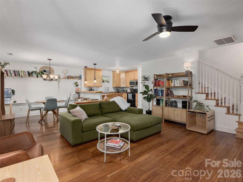 11 Knotty Alder Court, Candler, NC 28715.  MLS# CAR4378917, YatesRealty ID 33370. Open floor plan view from the living room.