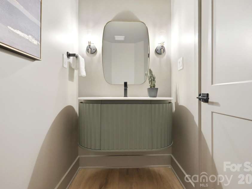3800 Lovett Circle, Charlotte, NC 28210.  MLS# CAR4389040, YatesRealty ID 33413. Luxury Eviva Haven Green Single Sink Floating Bathroom Vanity in half bath