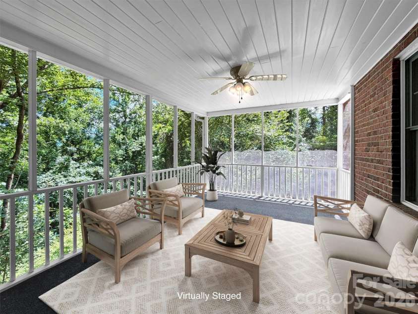9 Hickory Ridge, Fletcher, NC 28732.  MLS# CAR4395833, YatesRealty ID 33500. Virtually staged screened porch