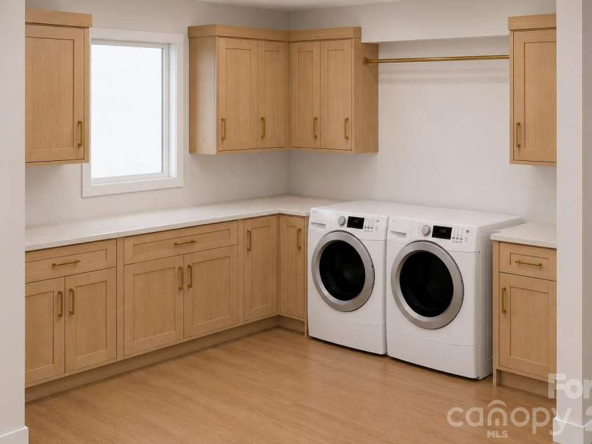 1895 Knolls Drive, Newton, NC 28658.  MLS# CAR4383402, YatesRealty ID 33508. Laundry room cabinet rendering from cabinet compant