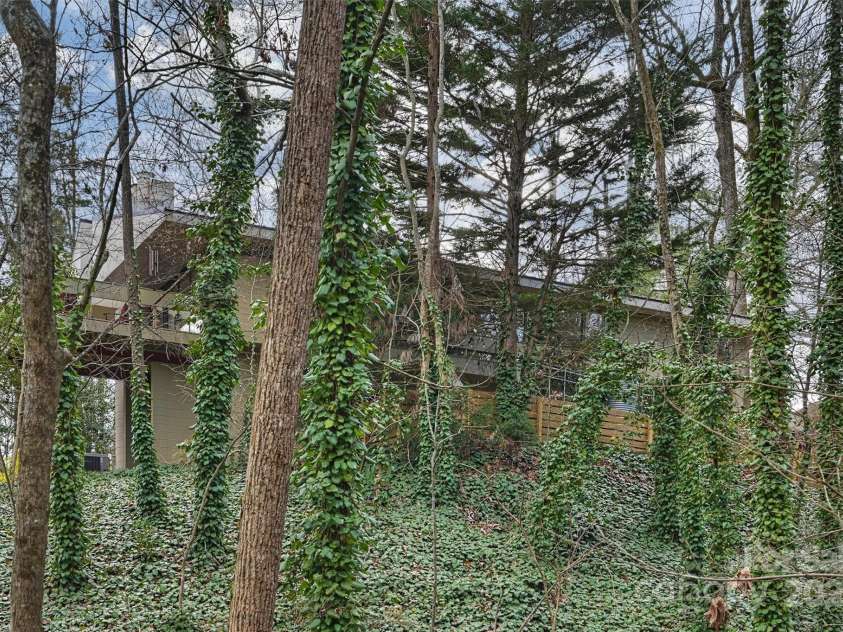 6366 Sharon Hills Road, Charlotte, NC 28210.  MLS# CAR4228866, YatesRealty ID 3359. View of house and wooded lot from the street