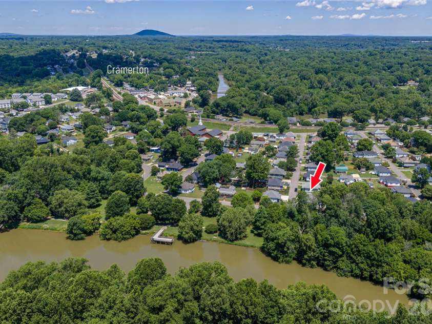 58 4th Street, Cramerton, NC 28032.  MLS# CAR4392035, YatesRealty ID 33628. Arial View of Cramerton