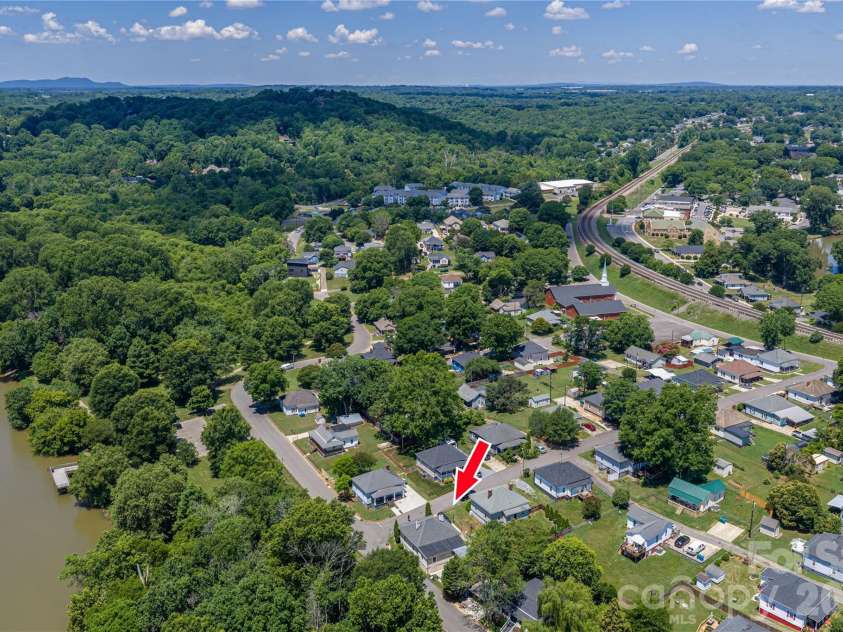58 4th Street, Cramerton, NC 28032.  MLS# CAR4392035, YatesRealty ID 33628. Arial View of Cramerton