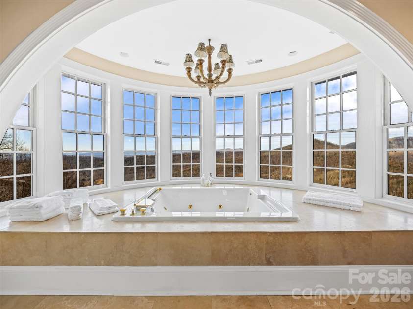 35 Peach Knob Drive, Asheville, NC 28804.  MLS# CAR4331127, YatesRealty ID 3365. Primary Bath with a view