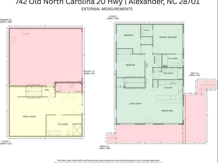 742 Old NC 20 Highway, Alexander, NC 28701.  MLS# CAR4249395, YatesRealty ID 33751. Exterior Measurements and Floorplan