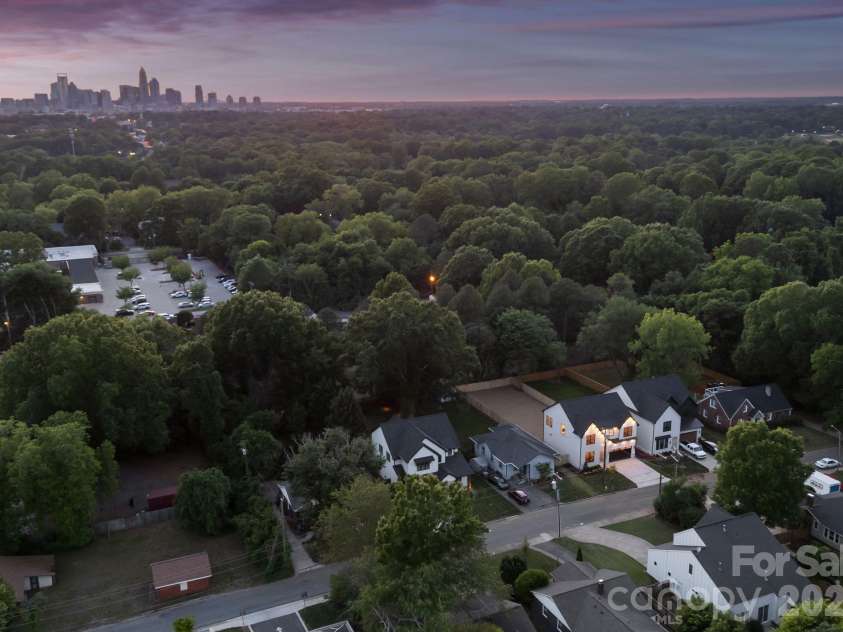 1637 Longfellow Street, Charlotte, NC 28205.  MLS# CAR4346623, YatesRealty ID 3379. Aerial twilight view.