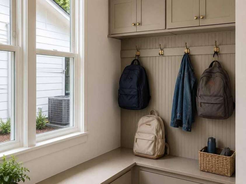 4337 Castleton Road, Charlotte, NC 28211.  MLS# CAR4329159, YatesRealty ID 33798. Plenty of storage at this mud room.  This photo has been virtually enhanced