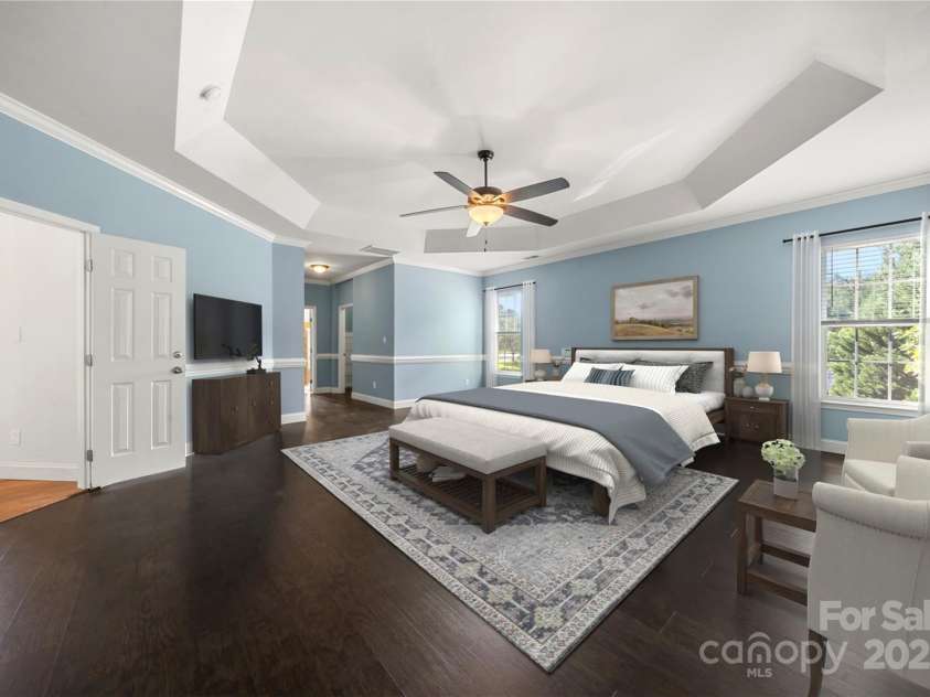 12135 Jumper Drive, Mint Hill, NC 28227.  MLS# CAR4203632, YatesRealty ID 34062. Virtually staged primary bedroom