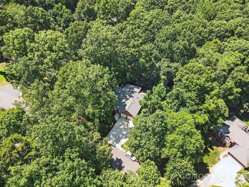 6907 Pleasant Drive, Charlotte, NC 28211.  MLS# CAR4280958, YatesRealty ID 34148. Aerial view of home in peaceful, private setting