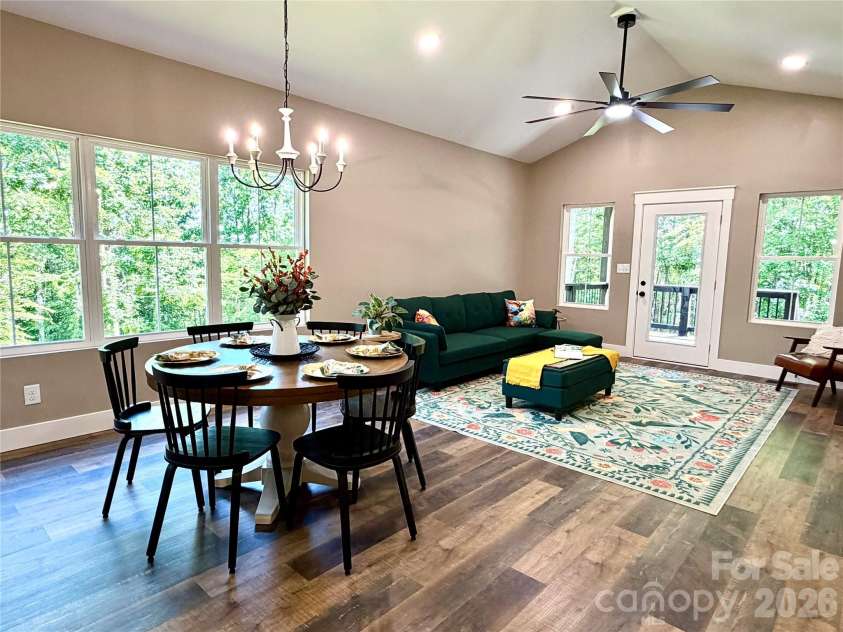 128 Arrowood Lane, Harmony, NC 28634.  MLS# CAR4385564, YatesRealty ID 34193. Dining room and great room