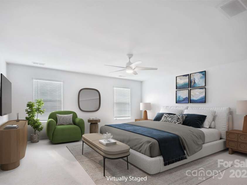 15119 Oleander Drive, Charlotte, NC 28278.  MLS# CAR4272288, YatesRealty ID 34225. Expansive primary suite—virtually staged for scale