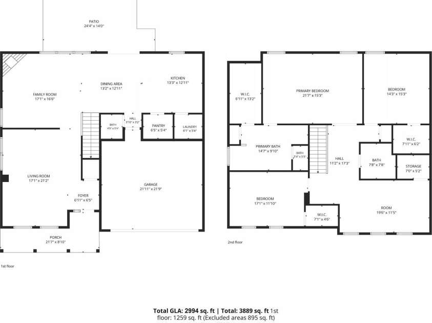3585 Leighton Drive, Concord, NC 28027.  MLS# CAR4397371, YatesRealty ID 34404. 1st and 2nd floorplan including 3889 heated and unheated living area