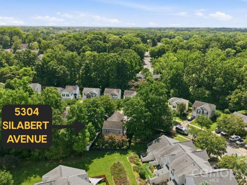 5304 Silabert Avenue, Charlotte, NC 28205.  MLS# CAR4398785, YatesRealty ID 34416. Rear perspective showing greenspace (labeled)