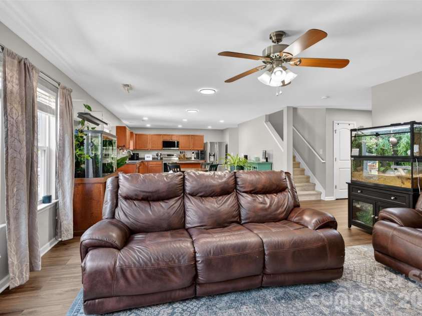 1200 Catawba Run, Lowell, NC 28098.  MLS# CAR4392613, YatesRealty ID 34515. Living Room looking at kitchen
