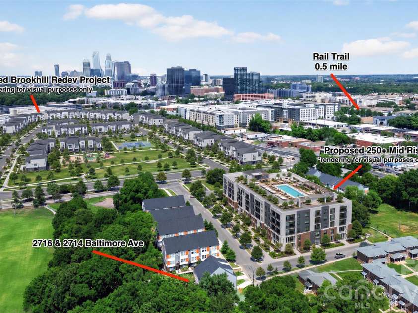 2714 Baltimore Avenue, Charlotte, NC 28203.  MLS# CAR4360205, YatesRealty ID 34577. Virtual rendering of upcoming projects nearby, EXAMPLE purposes only