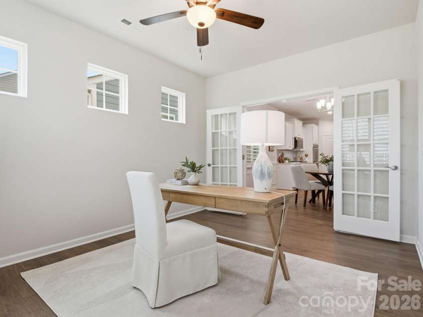 4047 Havenport Circle, Tega Cay, SC 29708.  MLS# CAR4394582, YatesRealty ID 34585. French glass doors with ceiling fan