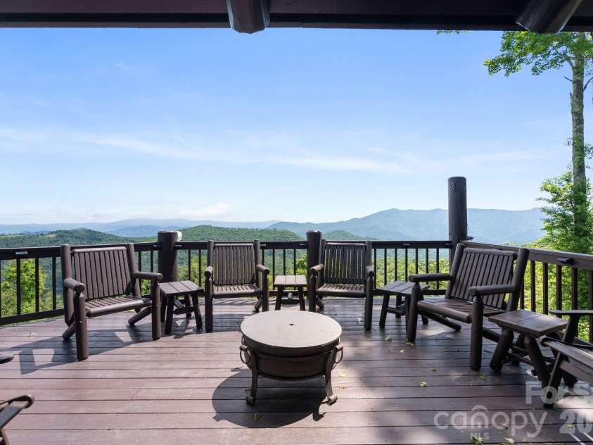 300 Licklog Mountain Trail, Burnsville, NC 28714.  MLS# CAR4399926, YatesRealty ID 34746. Side porch with fire pit for those chilly evenings.
