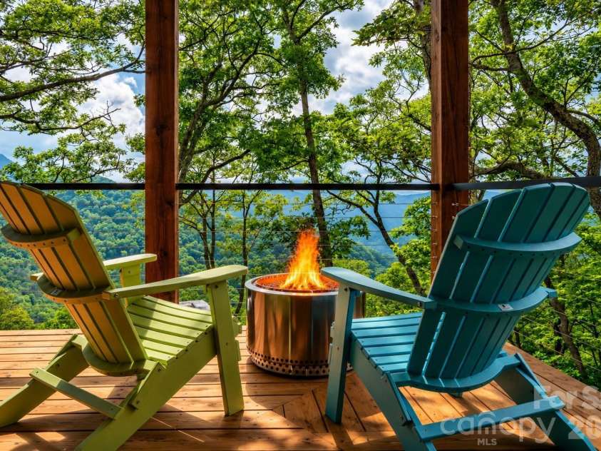 241 Ataya Trail, Maggie Valley, NC 28751.  MLS# CAR4397152, YatesRealty ID 34790. Front porch with solo stove