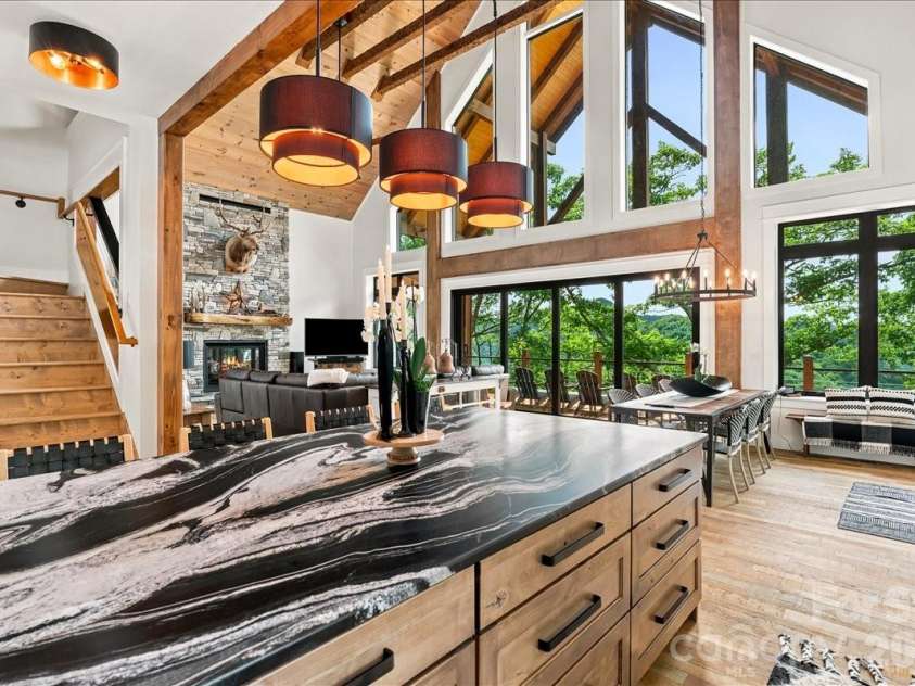 241 Ataya Trail, Maggie Valley, NC 28751.  MLS# CAR4397152, YatesRealty ID 34790. View from Kitchen to Main Living