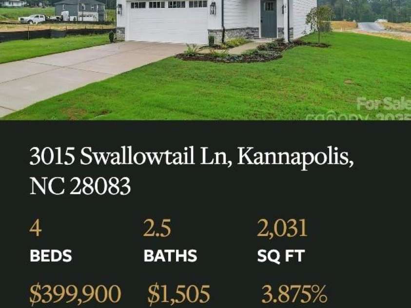 3015 Swallowtail Lane, Kannapolis, NC 28083.  MLS# CAR4291504, YatesRealty ID 34794. 
