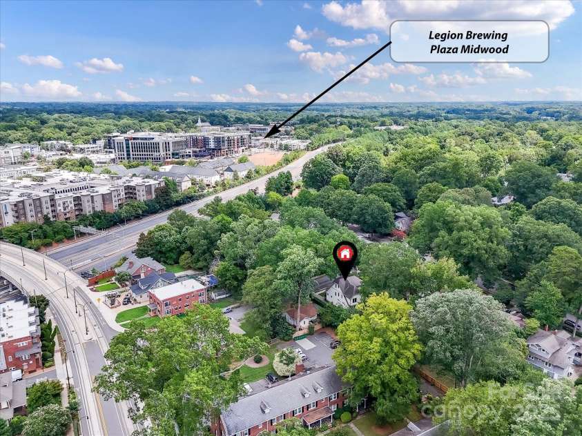 1716 Bay Street, Charlotte, NC 28204.  MLS# CAR4289594, YatesRealty ID 34826. Aerial View of Home's location in Elizabeth with Plaza Midwood nearby!