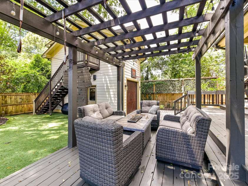 1716 Bay Street, Charlotte, NC 28204.  MLS# CAR4289594, YatesRealty ID 34826. Tiered Deck with pergola!