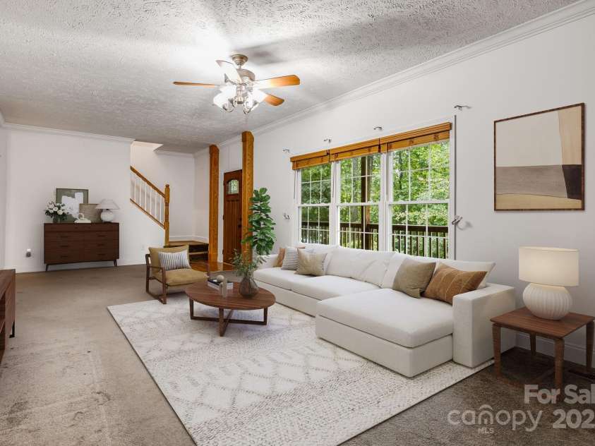 163 Terrace Field Trail, Flat Rock, NC 28731.  MLS# CAR4295496, YatesRealty ID 34865. Virtually staged living room