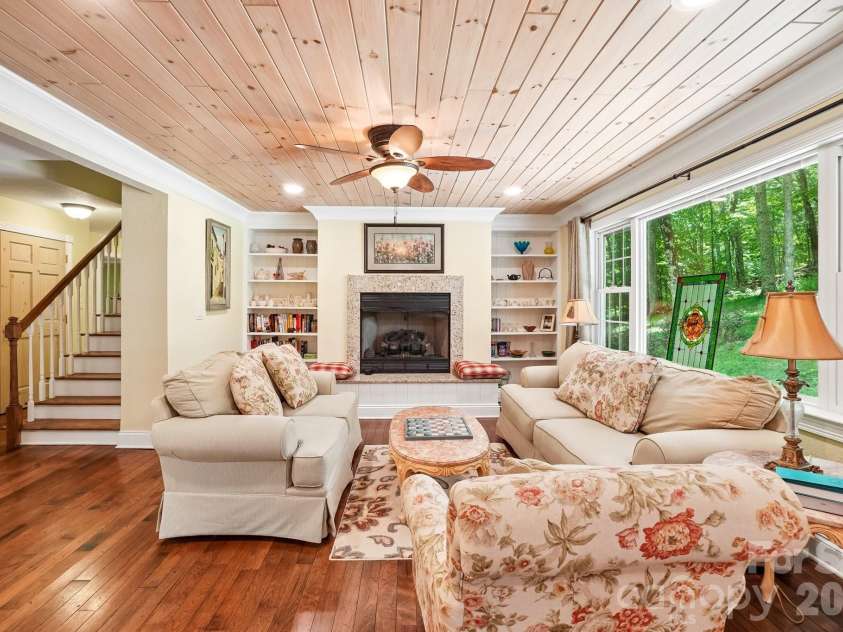 671 Trillium Lane, Mars Hill, NC 28754.  MLS# CAR4398850, YatesRealty ID 34879. Living Room w/T&G Ceiling