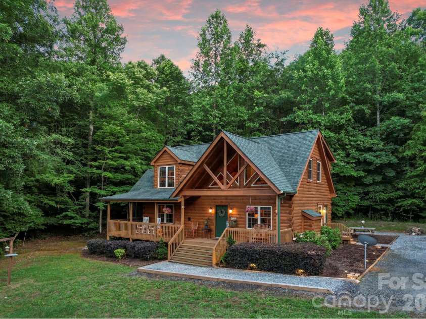 124 Small Creek Drive, Lake Lure, NC 28746.  MLS# CAR4396298, YatesRealty ID 34920. Lighted Landscaping at Night