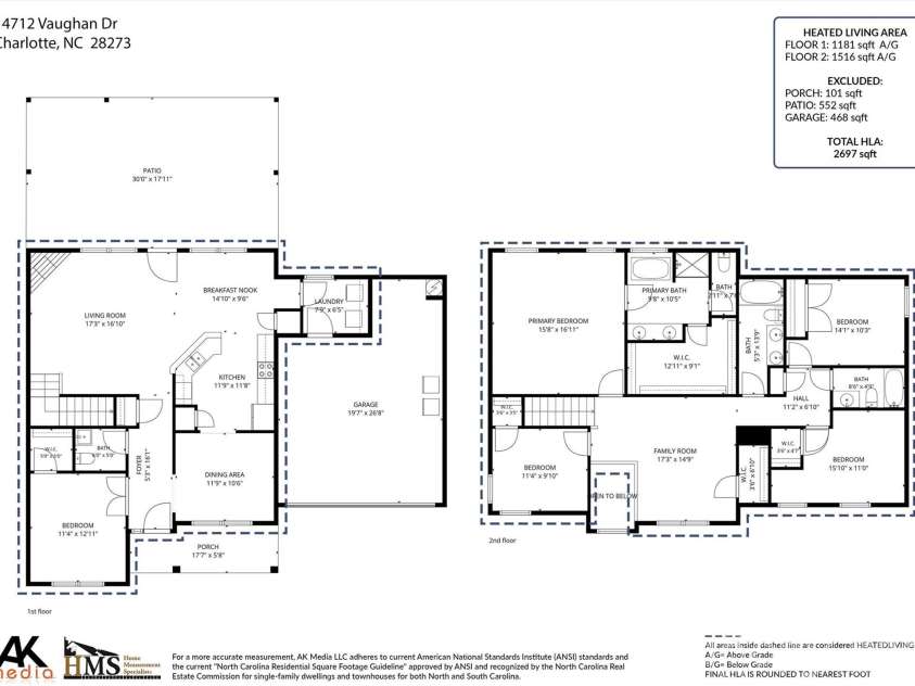 14712 Vaughan Drive, Charlotte, NC 28273.  MLS# CAR4390670, YatesRealty ID 34949. Floor Plan