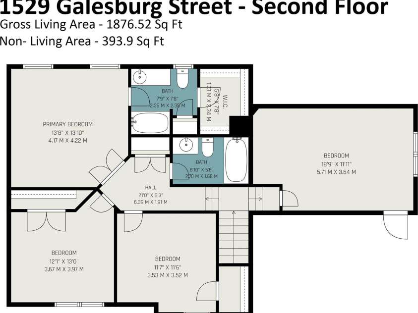 1529 Galesburg Street, Charlotte, NC 28216.  MLS# CAR4397776, YatesRealty ID 35197. Second level floor plan