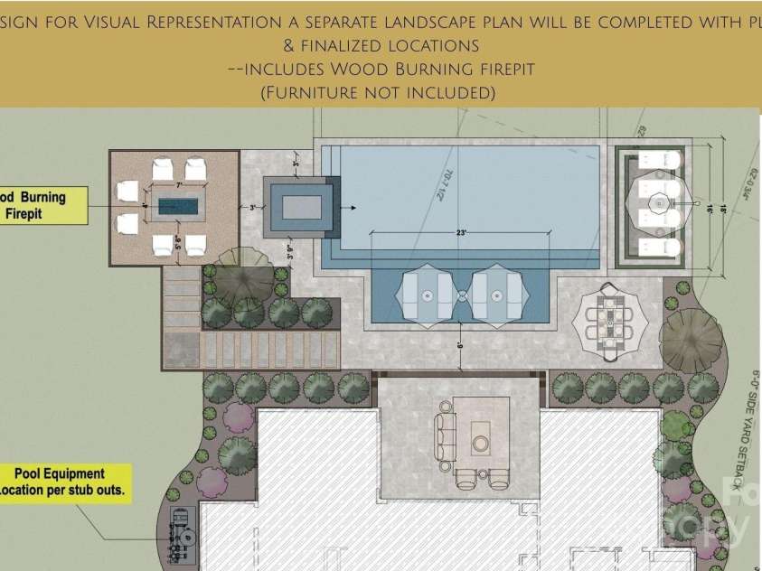 1420 Bevis Drive, Charlotte, NC 28209.  MLS# CAR4291291, YatesRealty ID 35269. Proposed Pool & Firepit Design*Provided for Visual representation Only