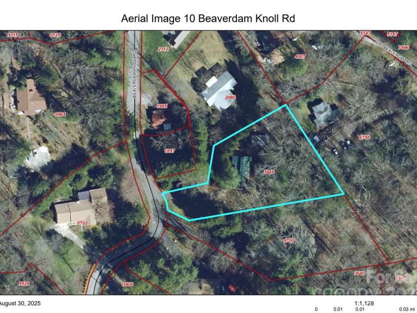 10 Beaverdam Knoll Road, Asheville, NC 28804.  MLS# CAR4297568, YatesRealty ID 35336. Aerial image in Winter
