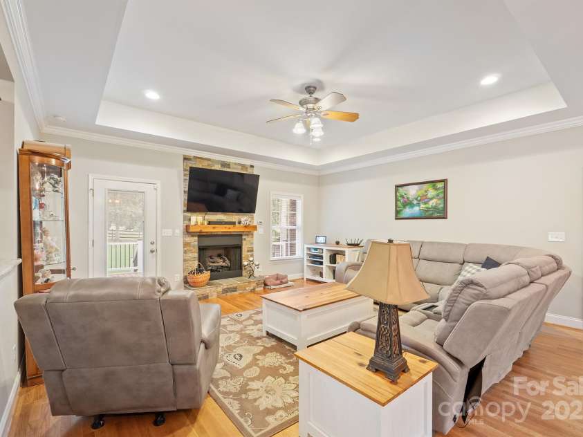 524 Lawyers Road, Indian Trail, NC 28079.  MLS# CAR4285960, YatesRealty ID 35442. Living Room w/ Gas Log Fireplace
