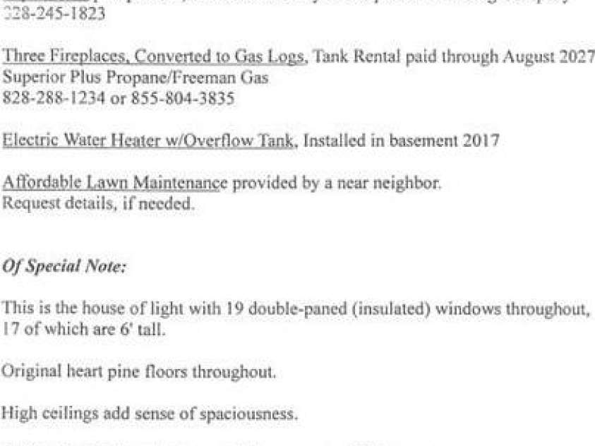 144 Park Road, Ellenboro, NC 28040.  MLS# CAR4394928, YatesRealty ID 35476. Feature sheet Cont'd