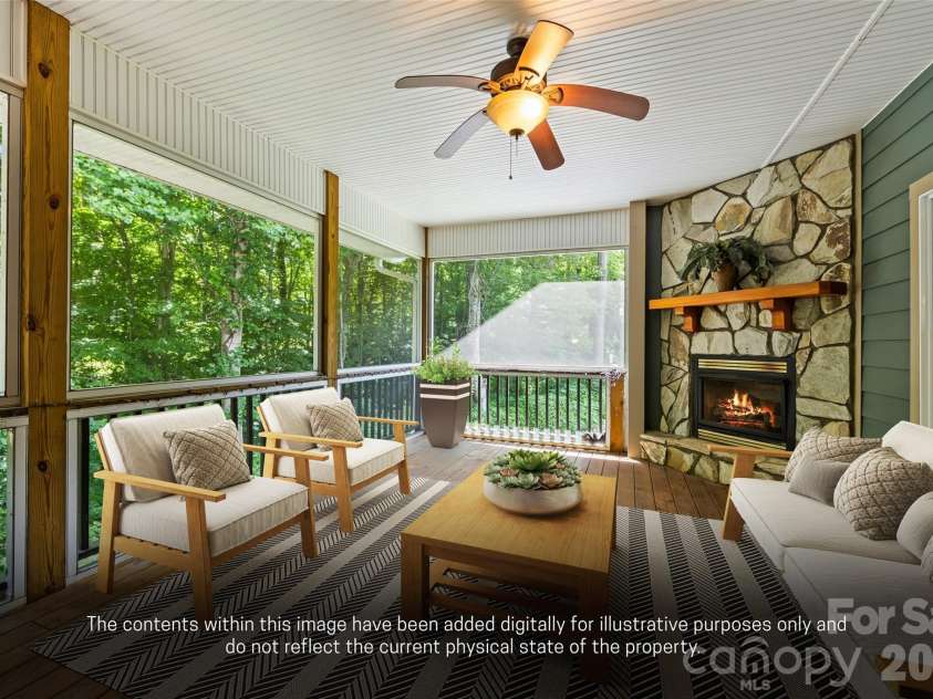 435 Stepping Stone Lane, Waynesville, NC 28786.  MLS# CAR4399751, YatesRealty ID 35549. Virtual Main level screened deck