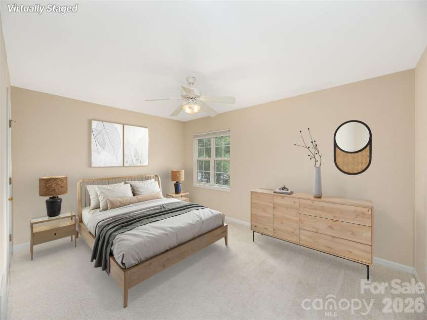 1 Willoughby Run Drive, Asheville, NC 28803.  MLS# CAR4400117, YatesRealty ID 35583. Upstairs Bedroom en-suite.  Virtually Staged