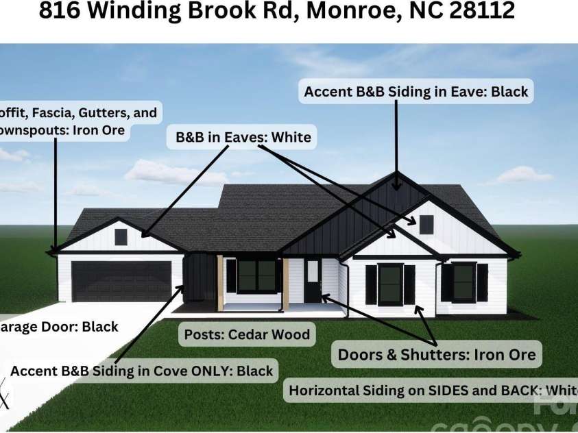 816 Winding Brook Road, Monroe, NC 28112.  MLS# CAR4401503, YatesRealty ID 35605. Exterior Color Selections ONLY