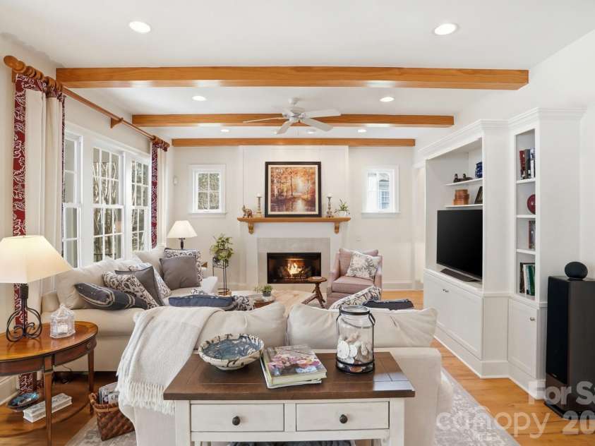 110 Yale Loop, Mooresville, NC 28117.  MLS# CAR4353992, YatesRealty ID 3578. Great Room adorned with beautiful beams