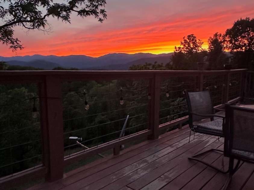 70 Heslar Way, Marshall, NC 28753.  MLS# CAR4388058, YatesRealty ID 35900. Sunset off the deck